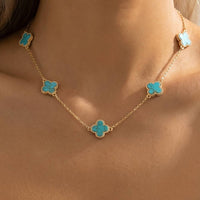 Turquoise Stone Clover Station Necklace