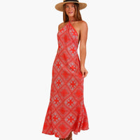 Bandana Print Halter Midi Dress