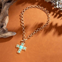 Textured Turquoise Hammered Cross Necklace