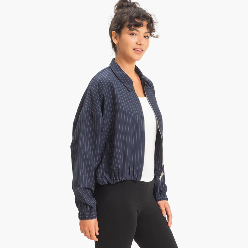 Navy Pinstripe Bubble Hem Jacket