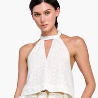 Eyelet Cotton Halter Tie-Back Top