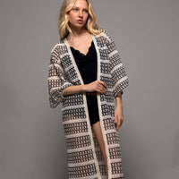 Geometric Crochet Kimono Sleeve Midi Cardigan