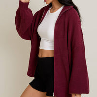 Burgundy Oversized Zip Up Sweater