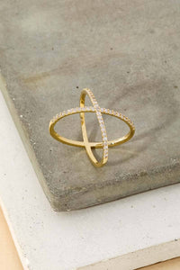 Gold Delicate Rhinestone X Ring