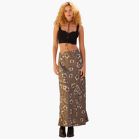 Floral Satin Elastic-Waist Straight Maxi Skirt