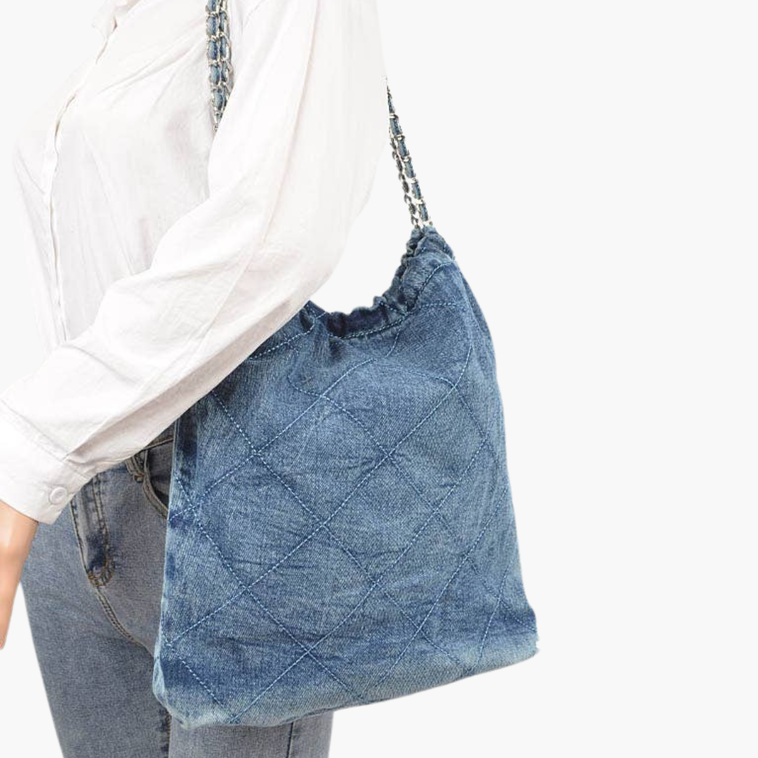 Quilted Washed Denim Chain Bag