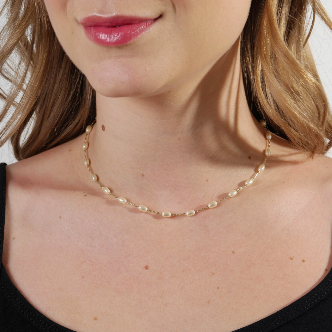 18k Gold Filled Oval Shaped Pearl Necklace