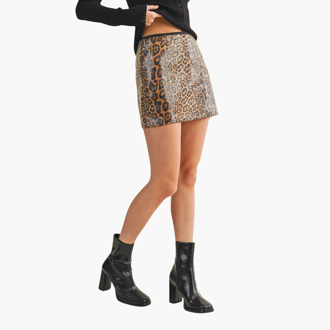 Leopard Printed Sequin Skirt