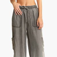 Charcoal Mineral Wash Tercel Wide Leg Pants