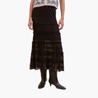 Black Lace Tiered Midi Skirt