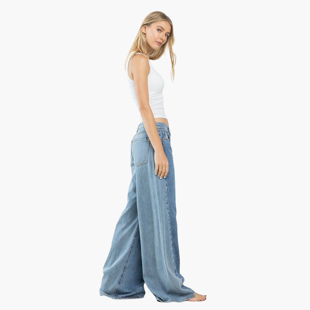 High Rise Two Tone Wide Leg Jean