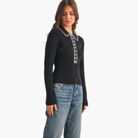 Black Collard Contrast Stitch Sweater