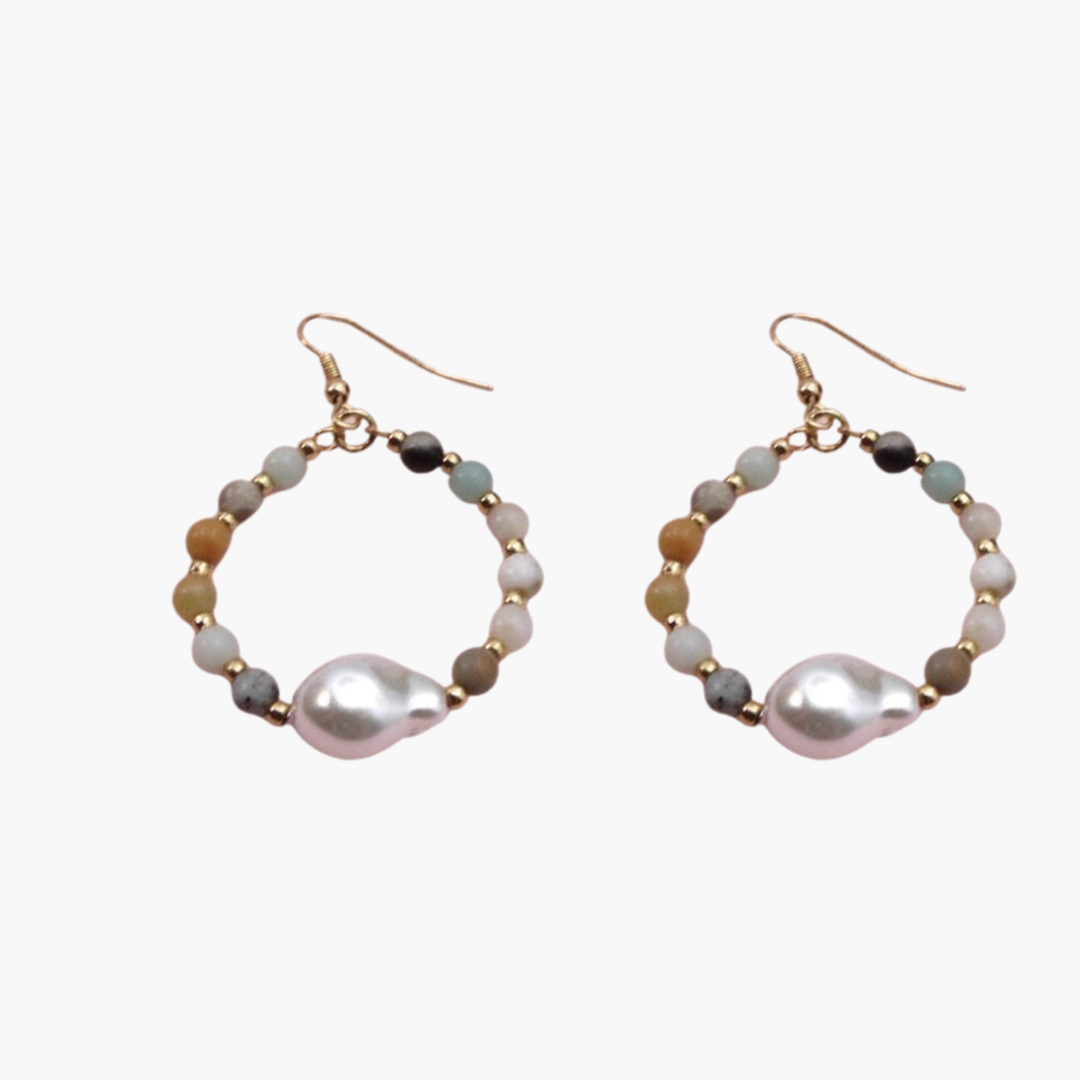 Natural Stone Beaded Drop Earring