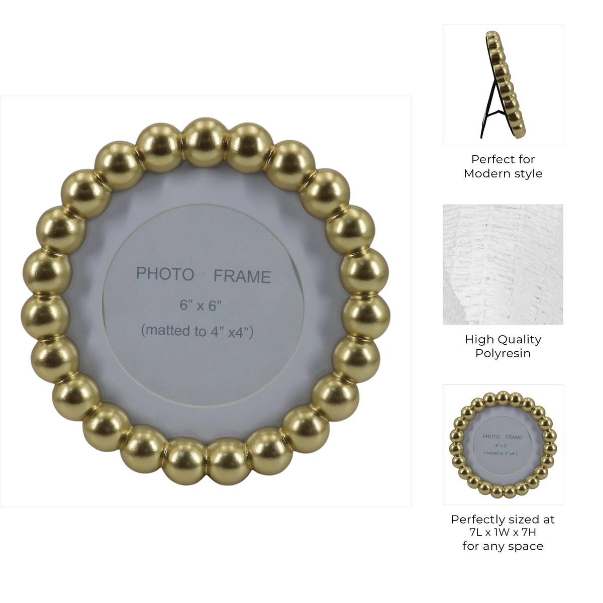 Gold Glass Beaded Picture Frame - 6x6 in.