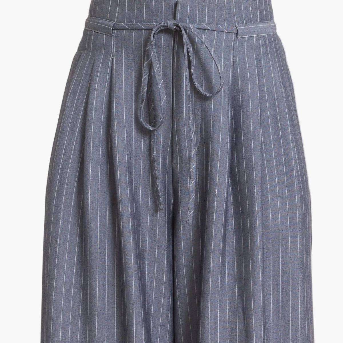 Light Navy Pleated Wide-Leg Pants