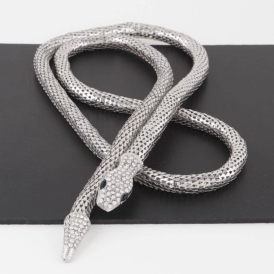 Jeweled Snake Wrap Necklace - Silver