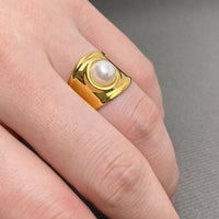 18K Gold Plated Pearl Inlaid Ring