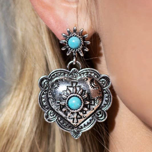 Western Heart Semi-Stone Post Earrings