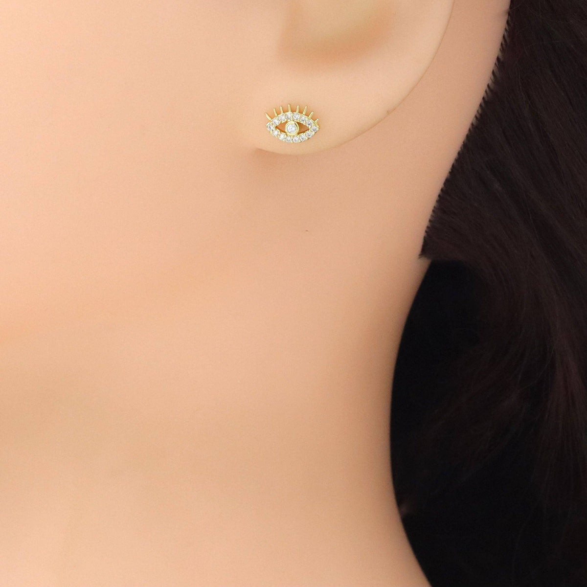 CZ Evil Eye Shape Stud Earrings