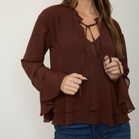 Tiered Ruffle Tie Neck Blouse