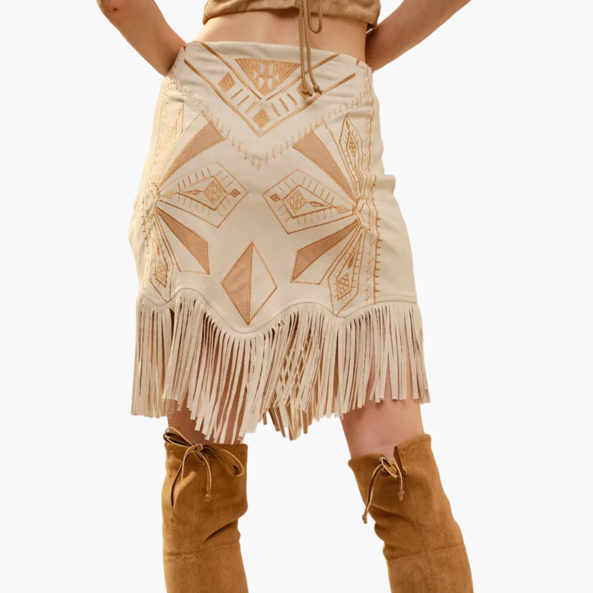 Laser Cut Embroidered Fringe Skirt
