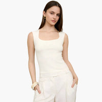White Seamless Scoop Neck Knit Tank Top