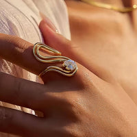 Monarque 18K Gold Plated Non-Tarnish Abstract Oval CZ Ring