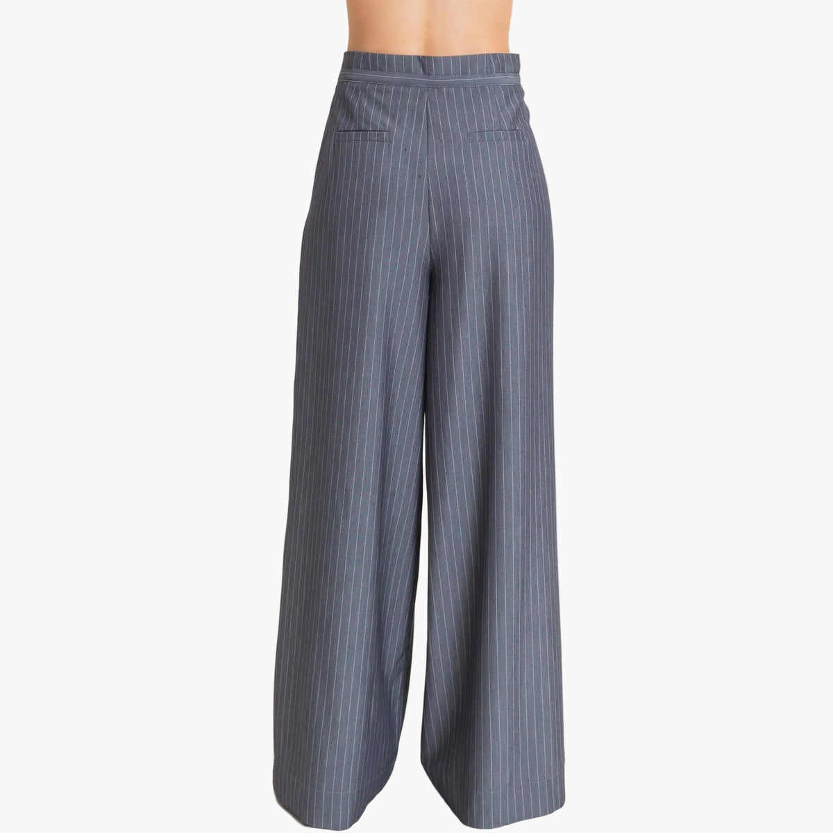 Light Navy Pleated Wide-Leg Pants