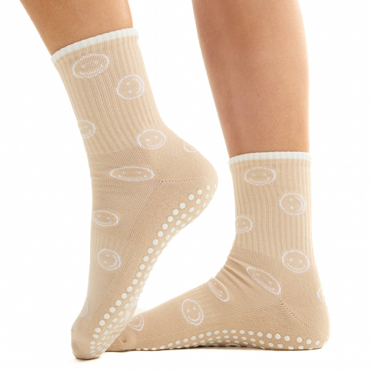 Beige Smiley Grip Socks