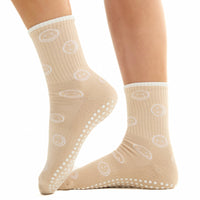Beige Smiley Grip Socks