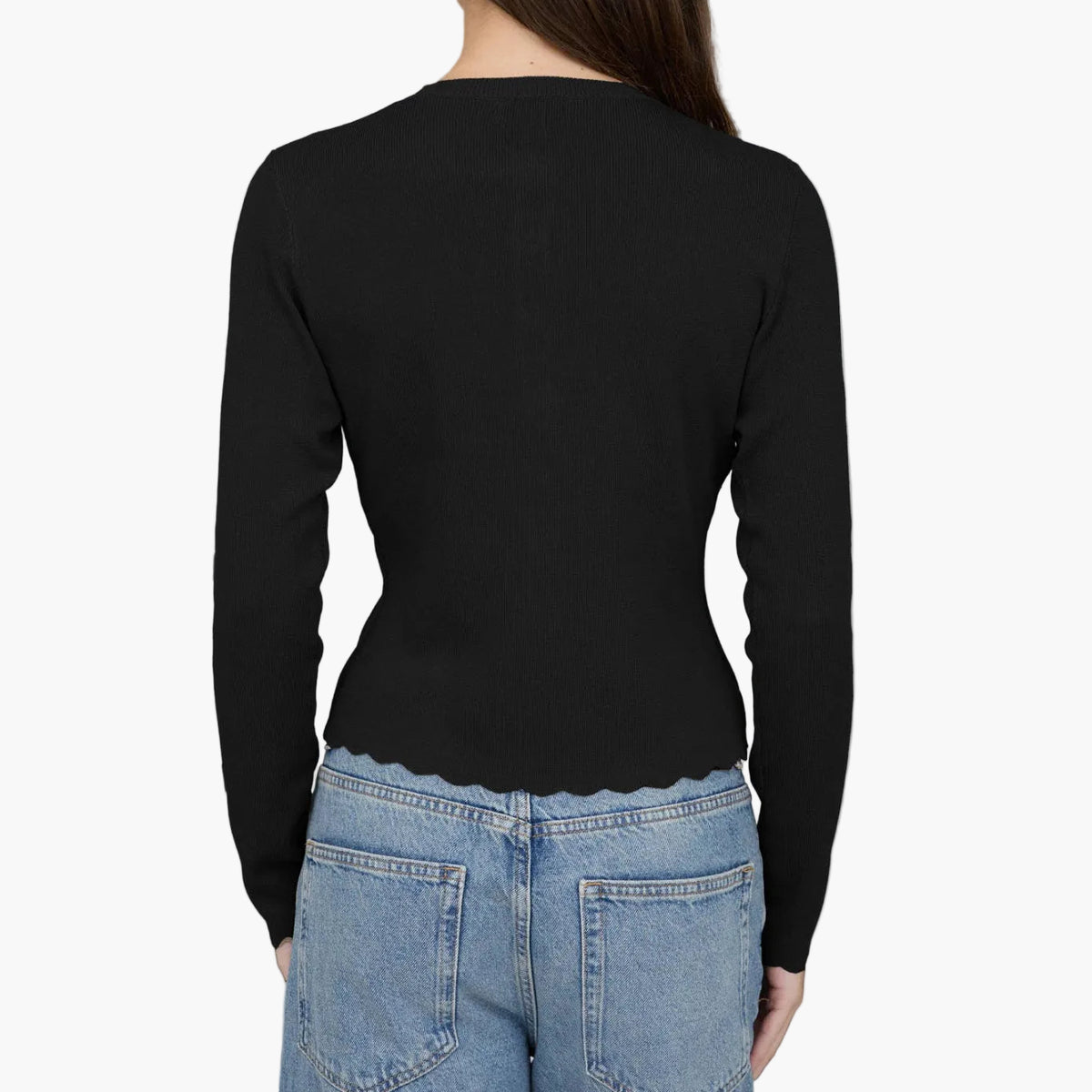 Black Scalloped Long Sleeve Knit Cardigan