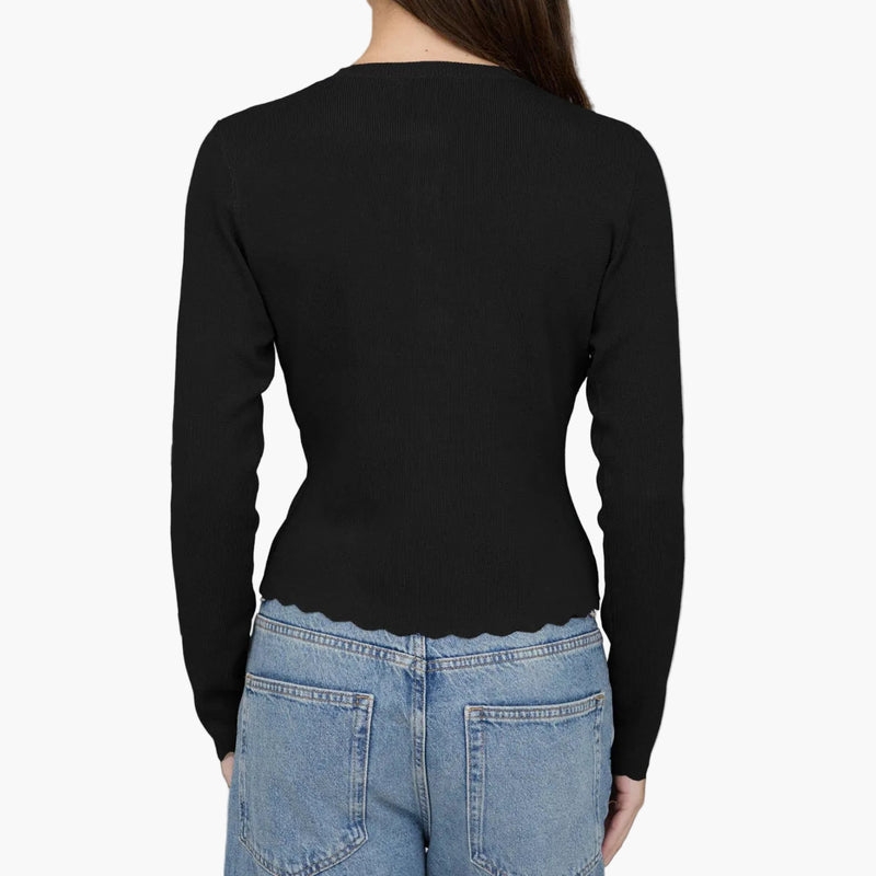 Black Scalloped Long Sleeve Knit Cardigan