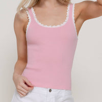 Sleeveless Square Neck with Scallop Pearl Sweater Knit Top