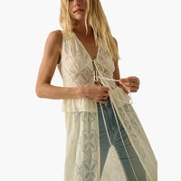 Floral Lace Ruffled Tie-Front Sleeveless Maxi Top