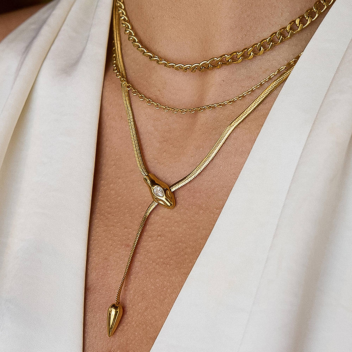 Gildora 18K Gold Non-Tarnish Serpent Y Lariat Necklace