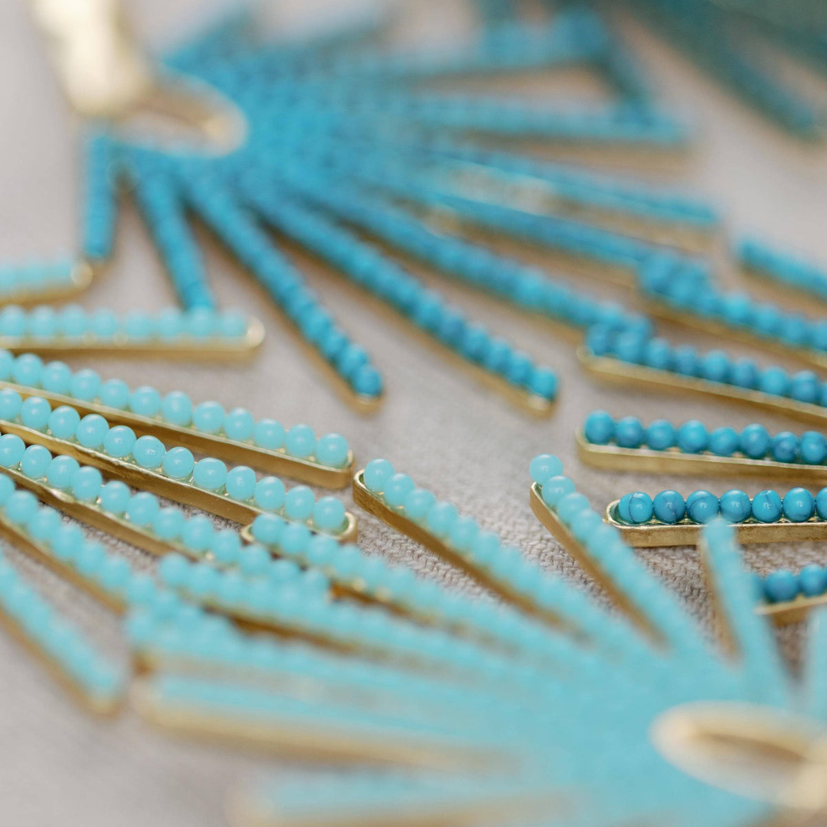 Light Turquoise Sunburst Statement Drop Earrings