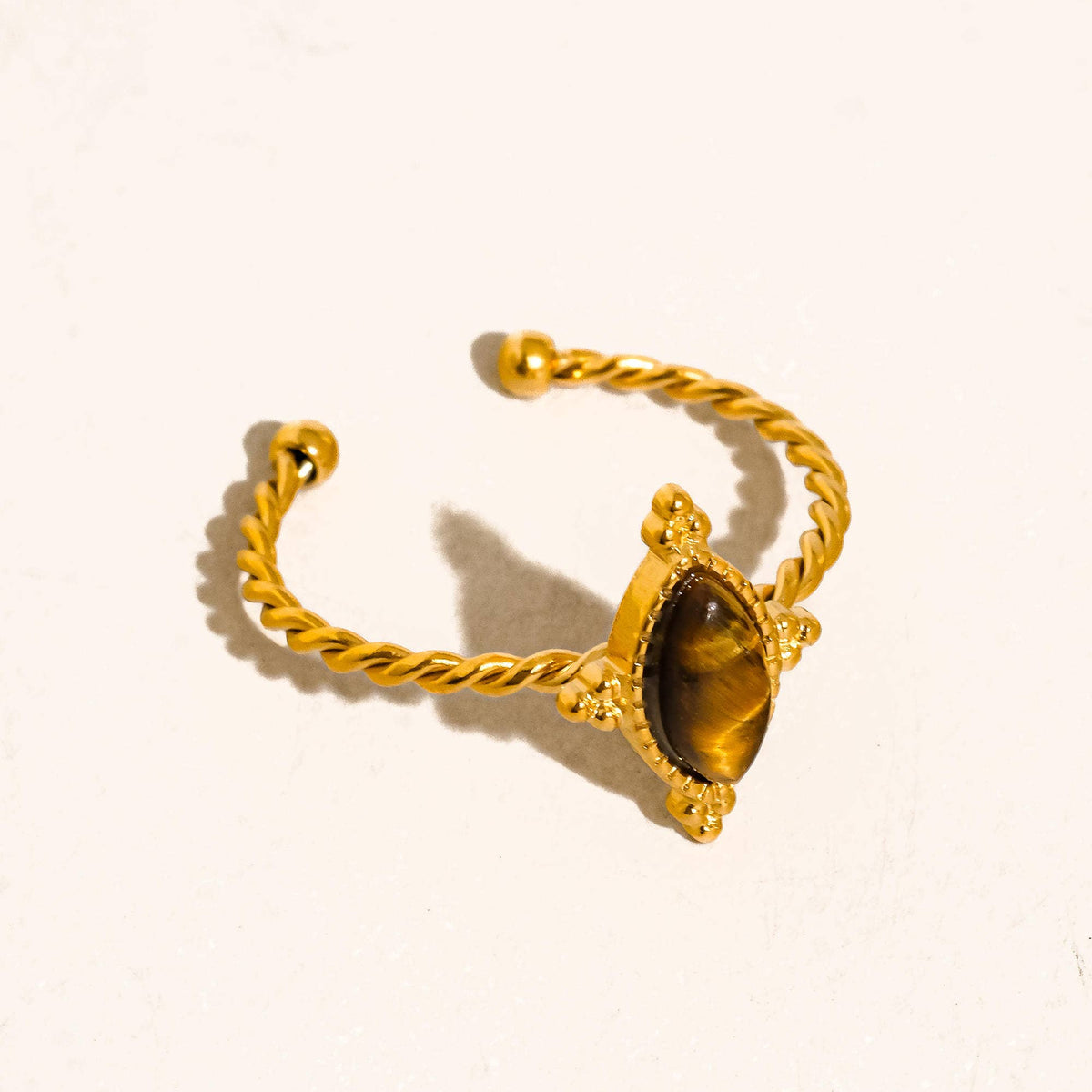 Dorisse 18K Gold Plated Non-Tarnish Brown Gemstone Adjustable Ring