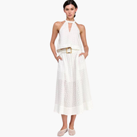 Eyelet Cotton Halter Tie-Back Top