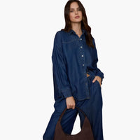 Collared Button Down Stud Detail Denim Shirt