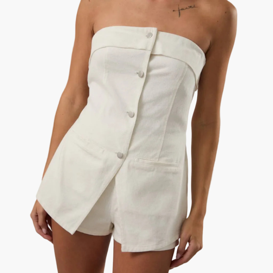 Strapless White Denim Romper