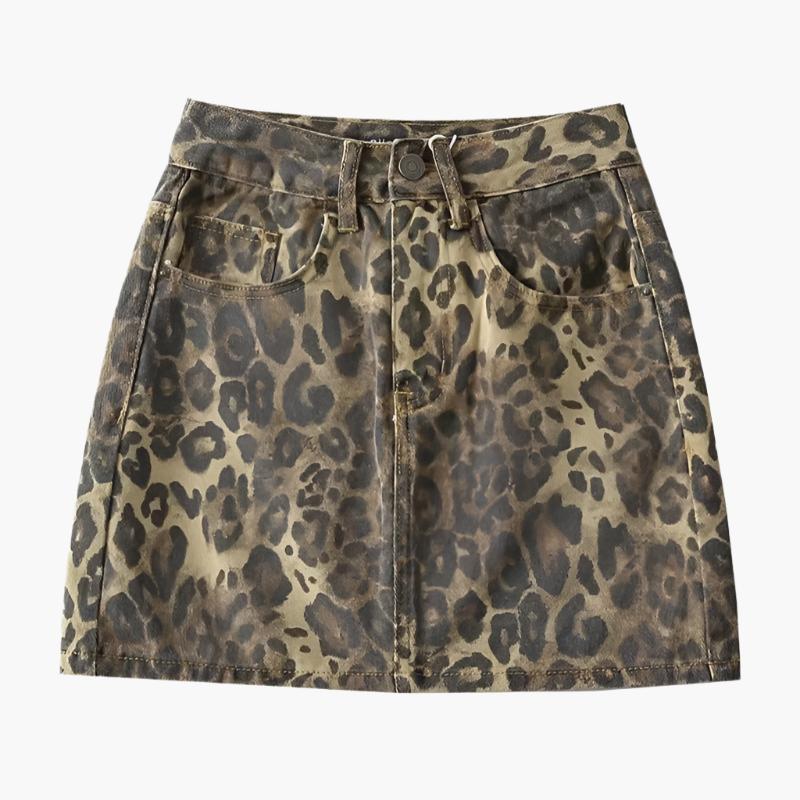 Leopard Print Denim Mini Skirt