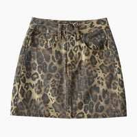 Leopard Print Denim Mini Skirt