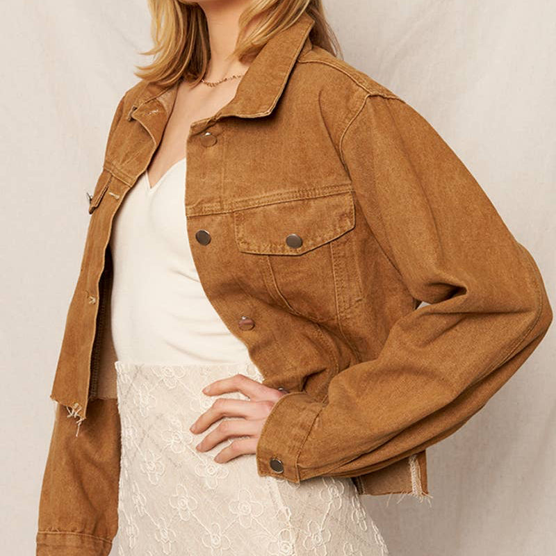 Camel Cropped Denim Jacket
