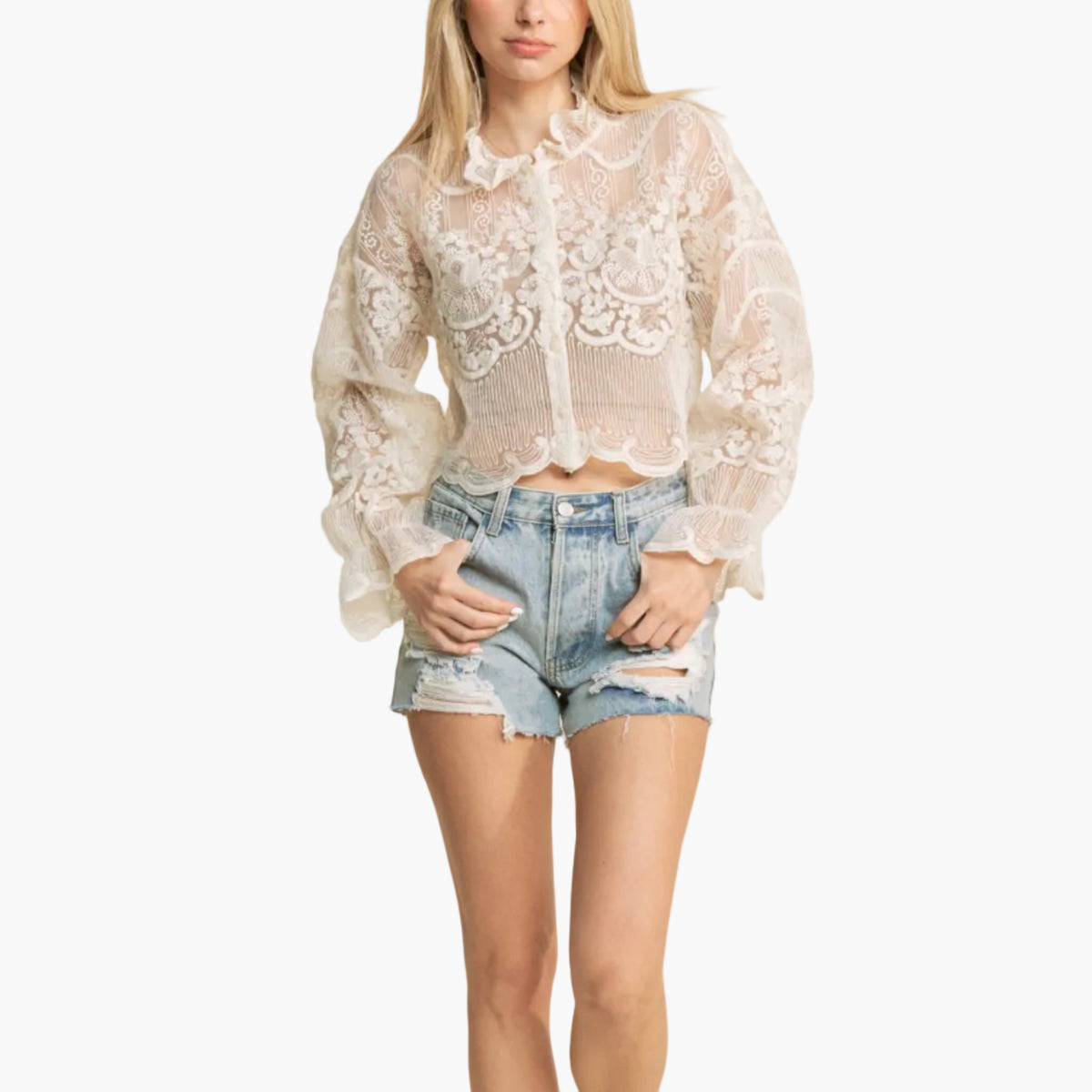 Crochet Embroidered Button Down Crop