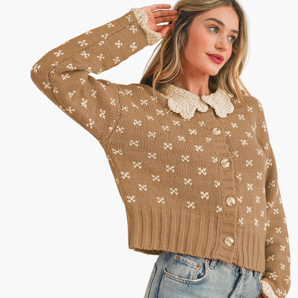 Taupe Doll Collar Sweater Cardigan