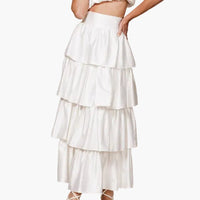 High Waisted Satin Tiered Maxi Skirt