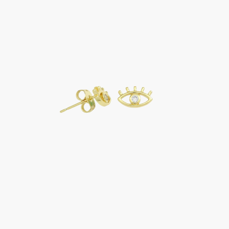 Gold & Cubic Zirconia Evil Eye Stud Earrings