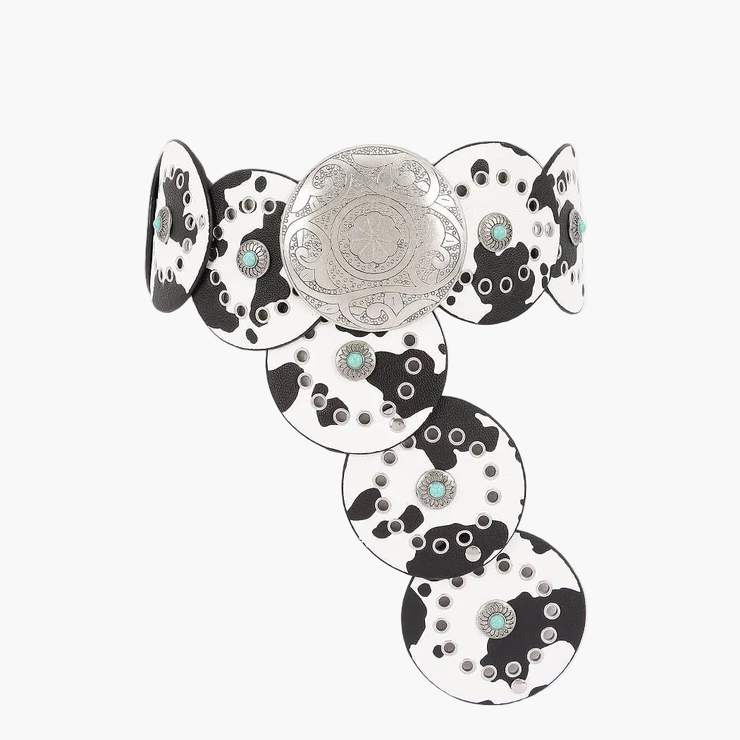 Cow Print Faux Leather Disc Belt