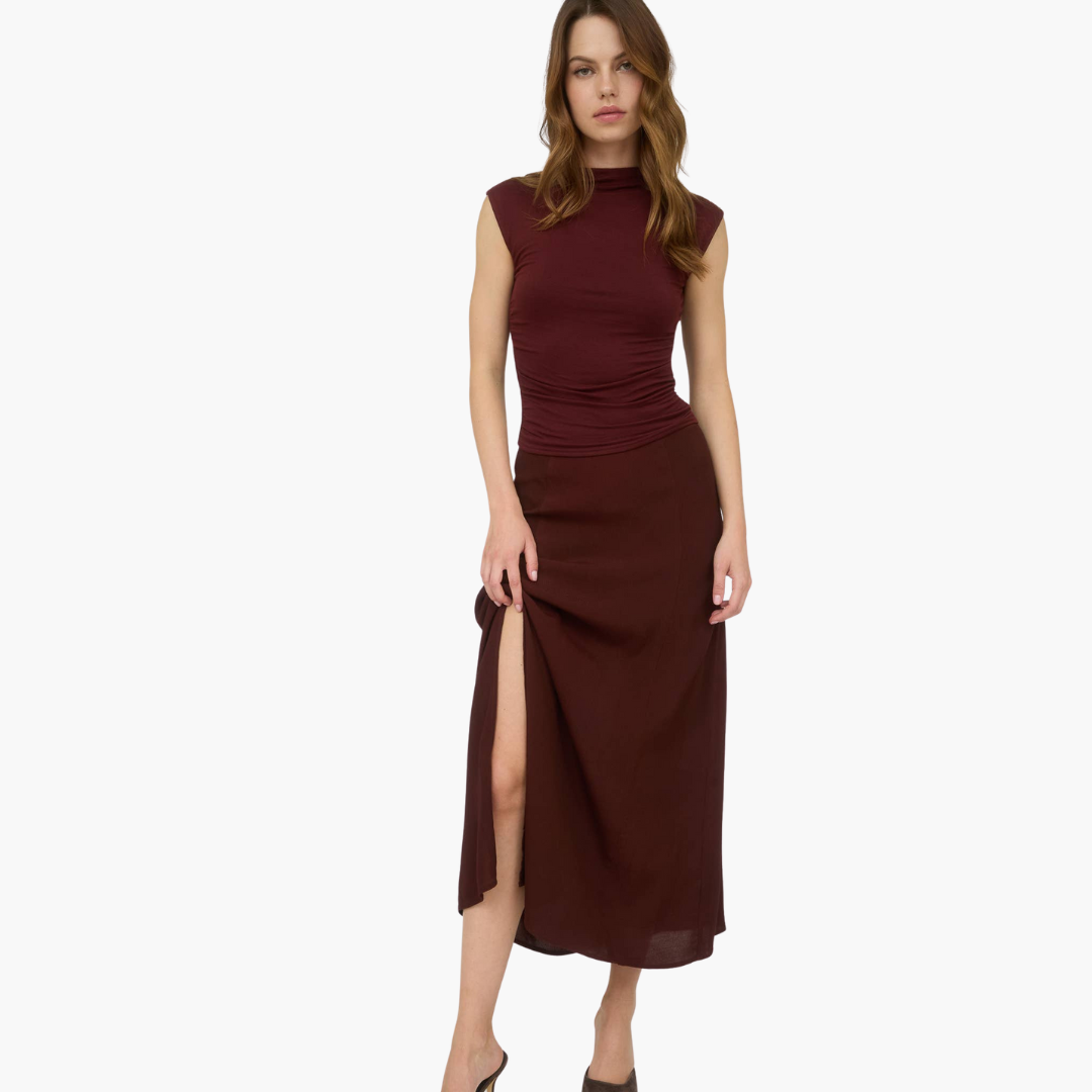 Side Slit High Waist Midi Skirt