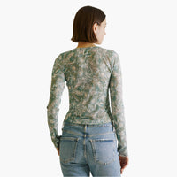 Leaves Print Crepe Long Sleeve Top